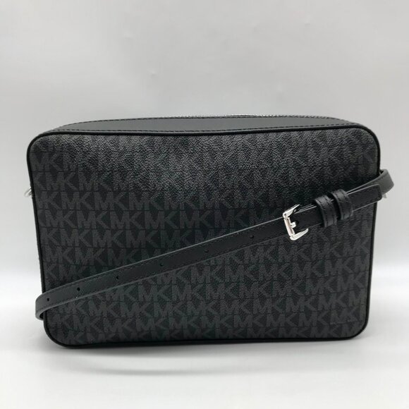 Michael Kors Black Logo Monogram Canvas Jet Set Crossbody - Picture 2 of 10